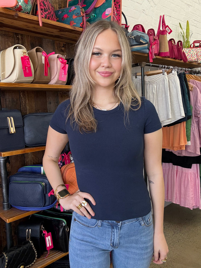 Eve Rib Baby Tee - Navy