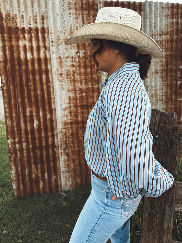 Florence Top - Blue & Brown Stripe