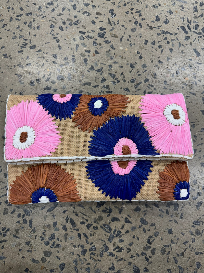 Raffia Clutch - Brown Daisy