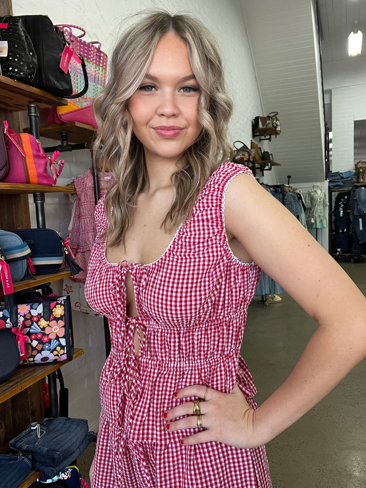 Lani Tie Top - Red Gingham