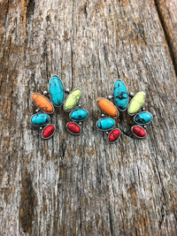 Western Earrings - Navajo Stone Multi-Colour