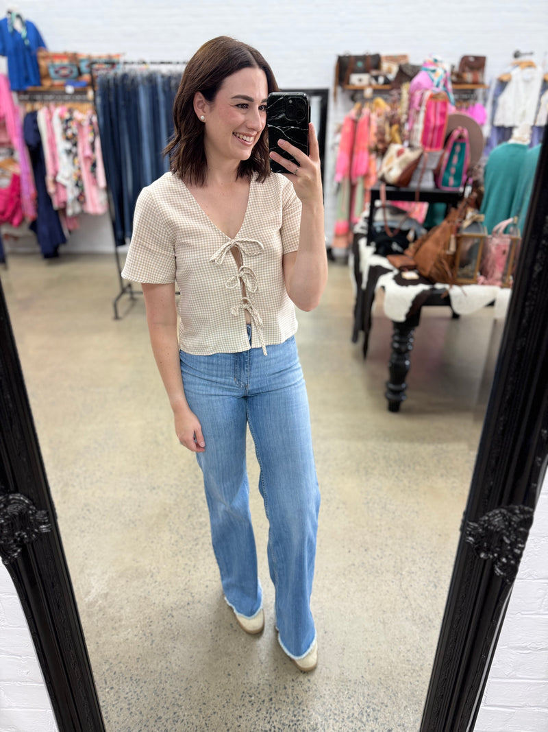 Hampton Top - Beige Gingham