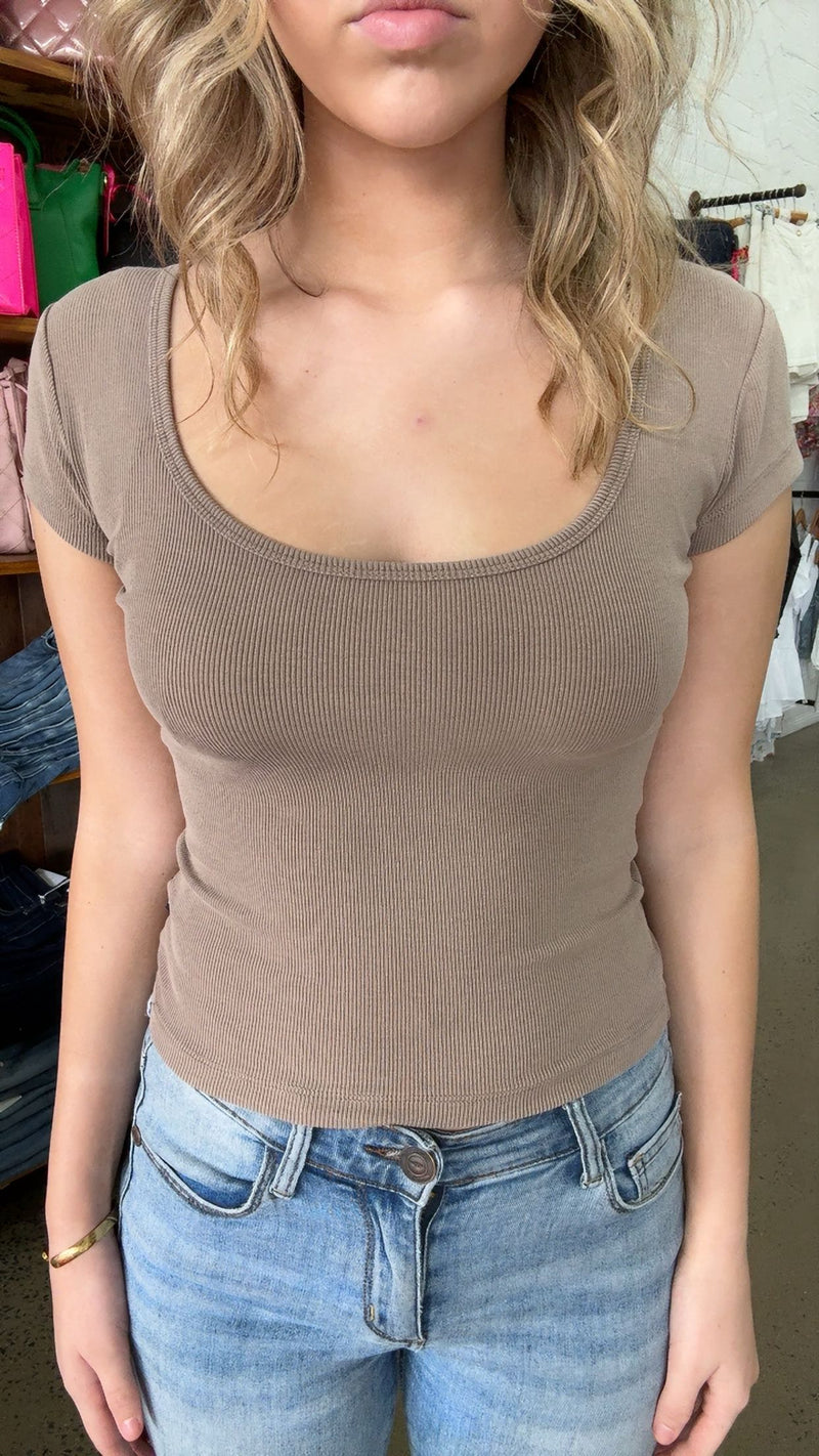 Eve Scoop Neck Tee - Stone