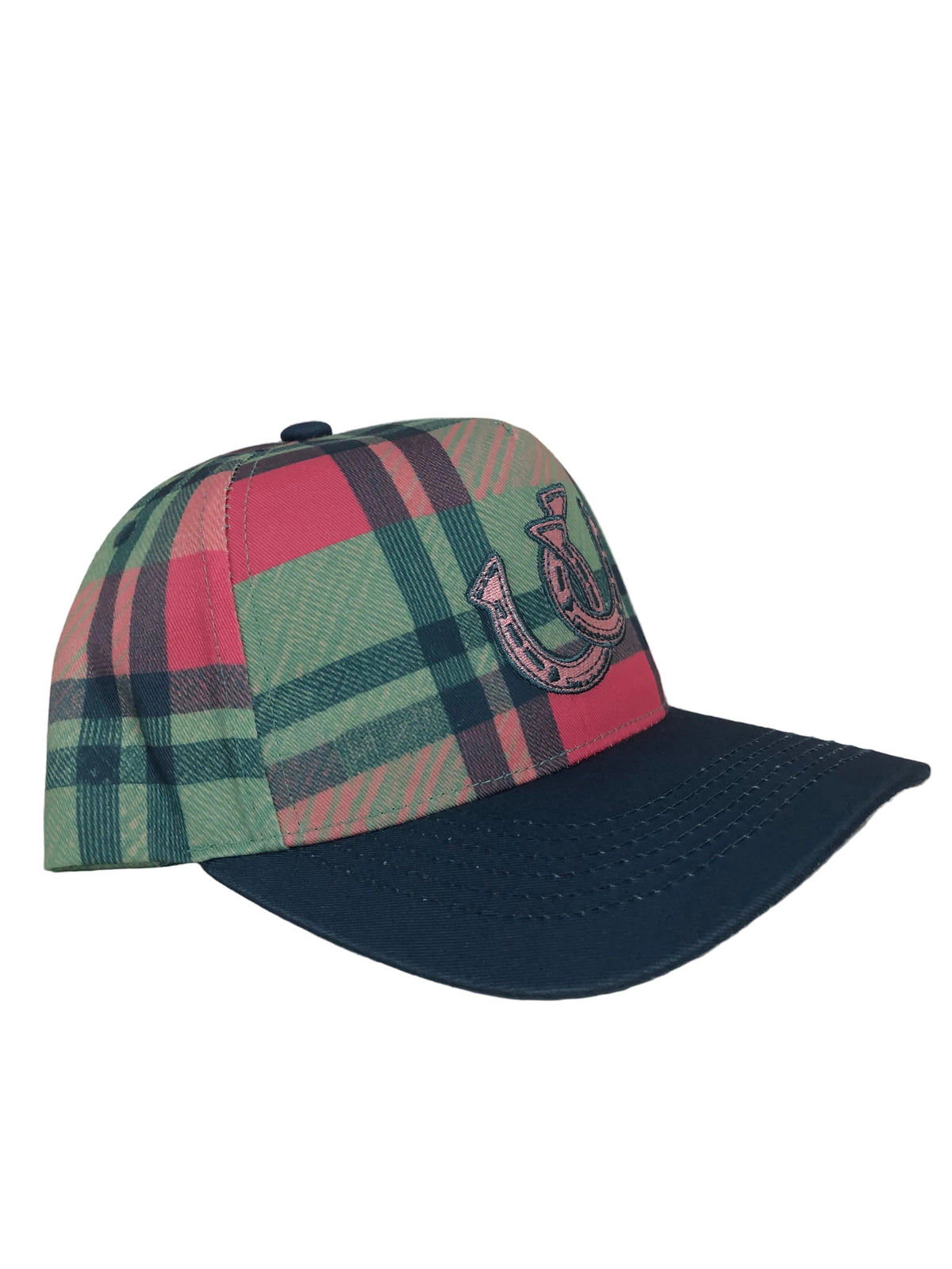 Plaid Horseshoe Cap - Navy Pink Green Check