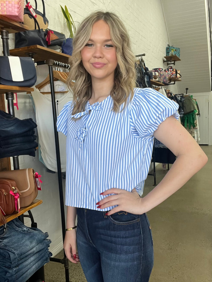 Isadora Top - Blue & White Stripe