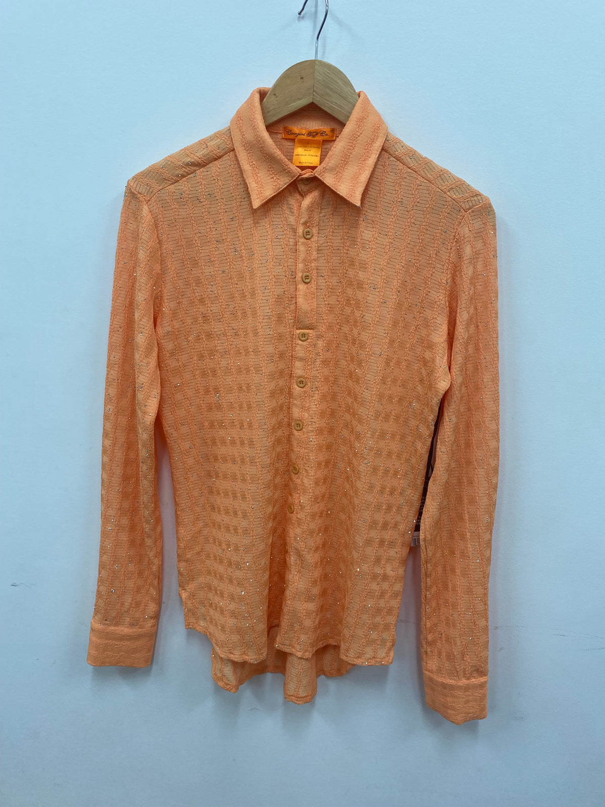 Cowgirl Tuff Pullover Arena Shirt - Orange With Silver Crystals