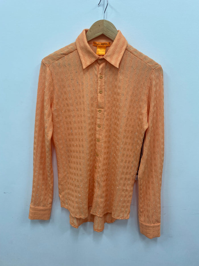 Cowgirl Tuff Pullover Arena Shirt - Orange With Silver Crystals