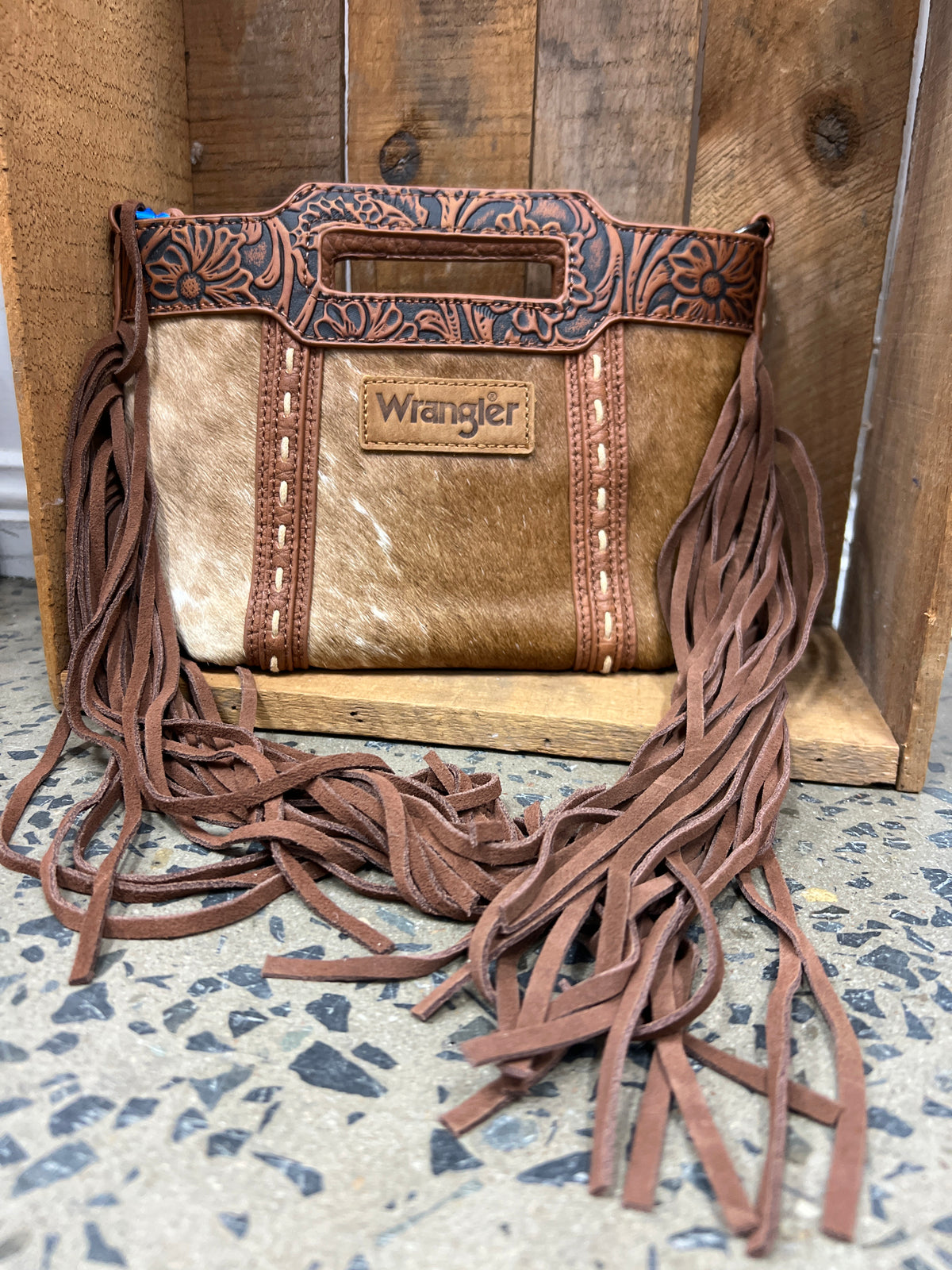 Wrangler Genuine Cowhide Fringe Crossbody (WG283-8015BR) - Brown