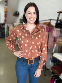 Cecilia Top - Bronze & Beige Dots