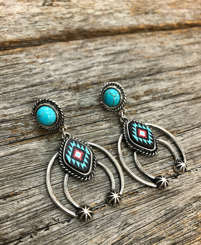 Western Earrings - Tipi Navajo Stone Aztec