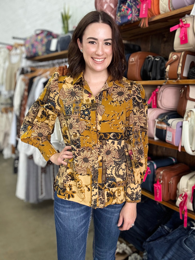 Norah Top - Mustard Florals