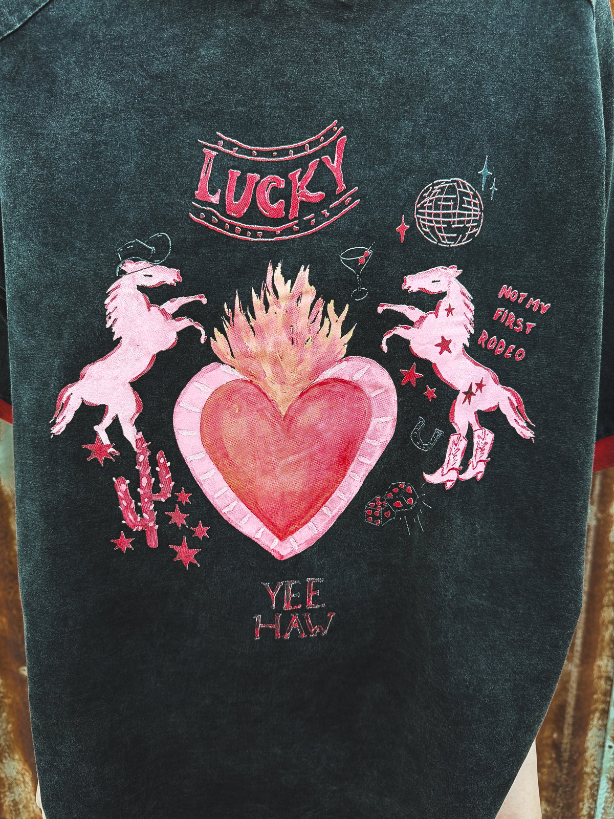 Lucky Yeehaw Tee - Charcoal