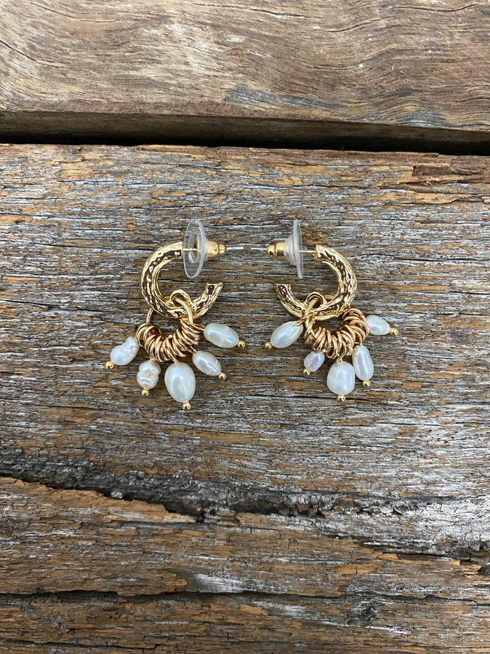 Earrings - Pearl Drop Hoop Earrings