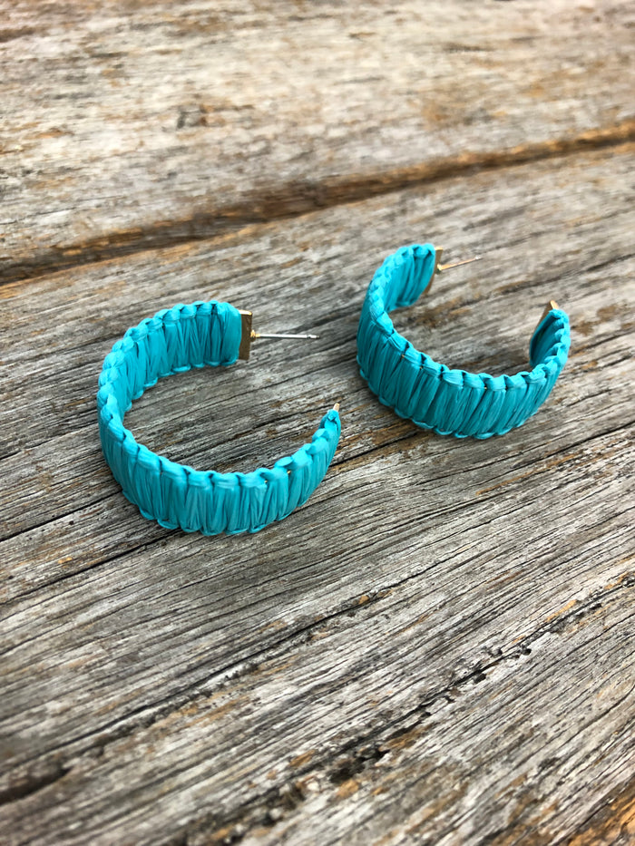 Western Earrings - Straw Hoop Turquoise
