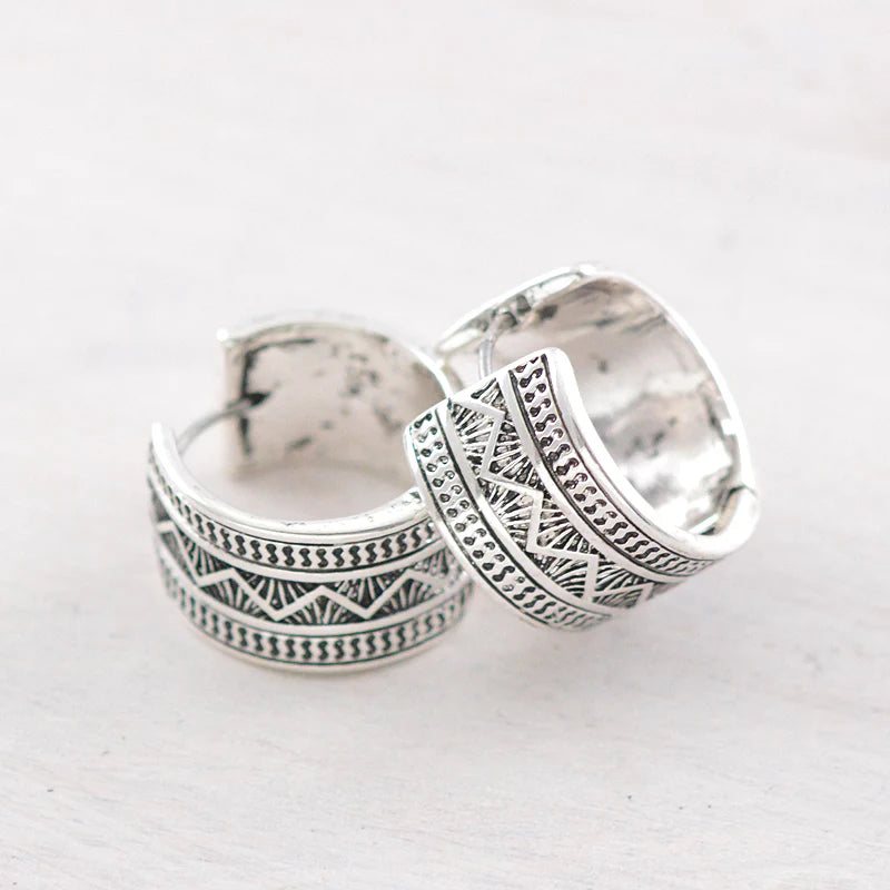 Western Earrings - Silver Mini Textured Hoop
