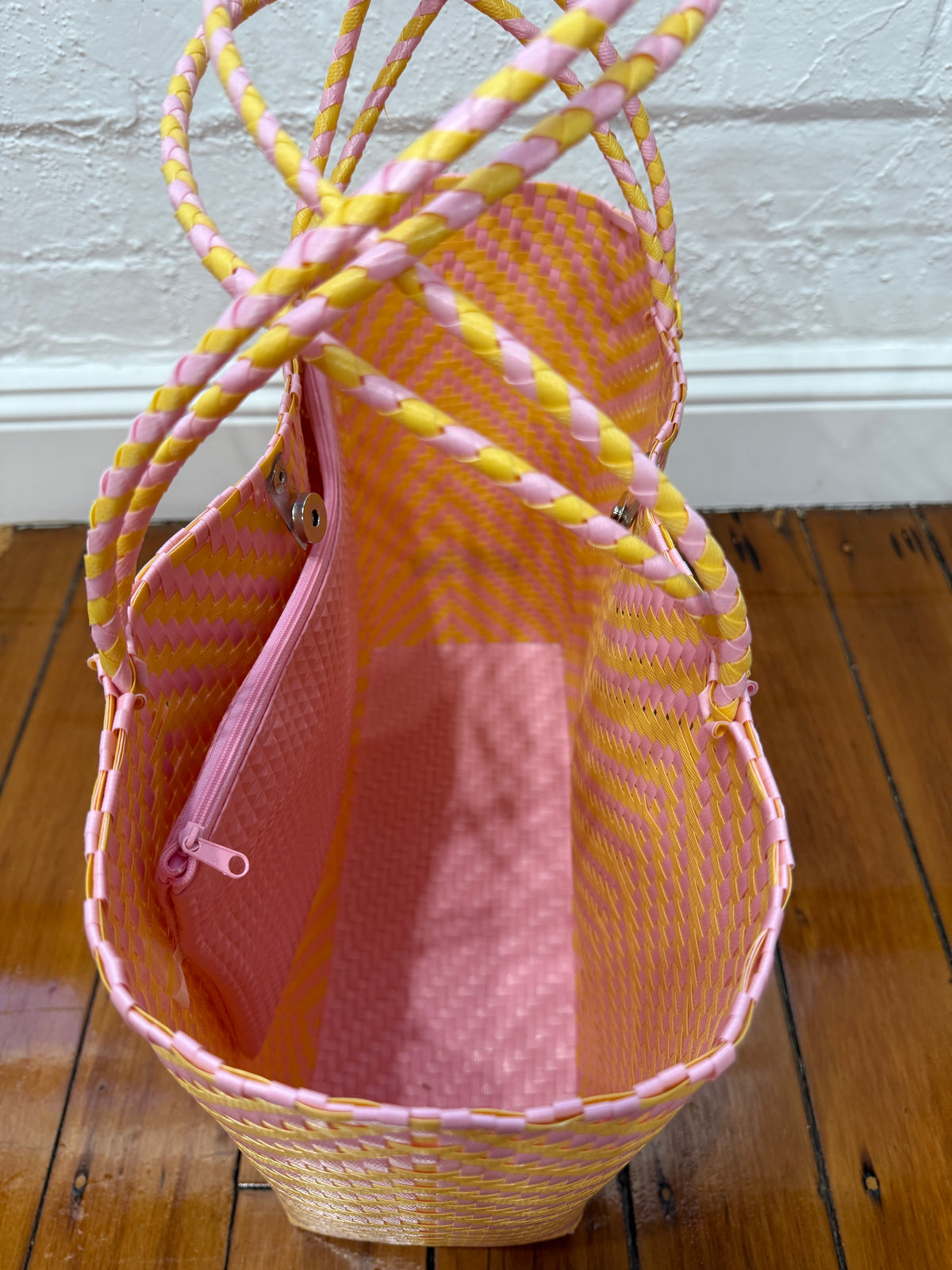Recycled Plastic Medium Tote Bag - Yellow & Pink