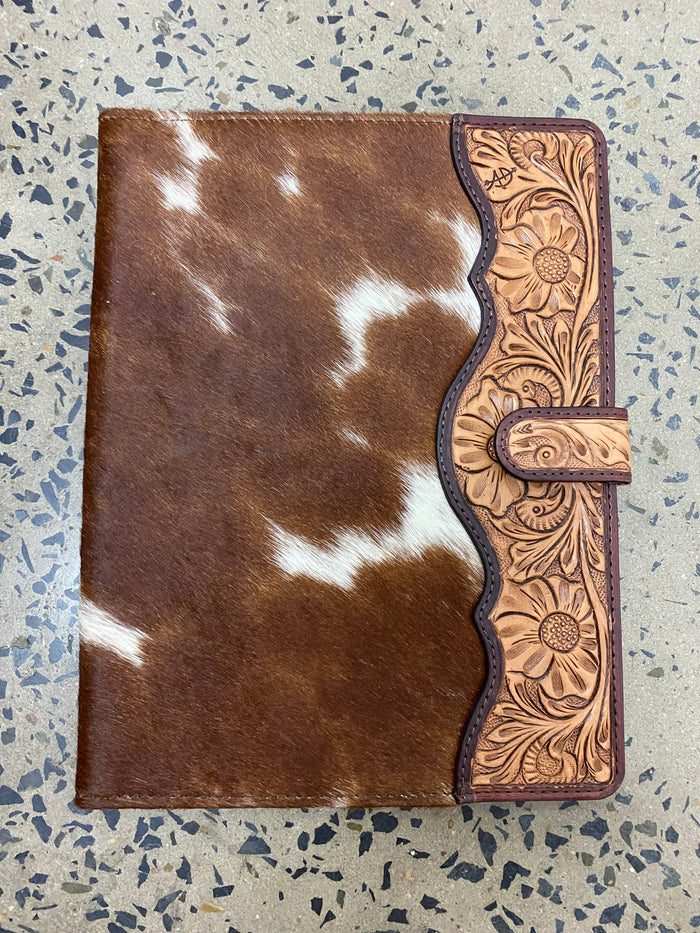 Cowhide Tooled Portfolio Cover - Brown