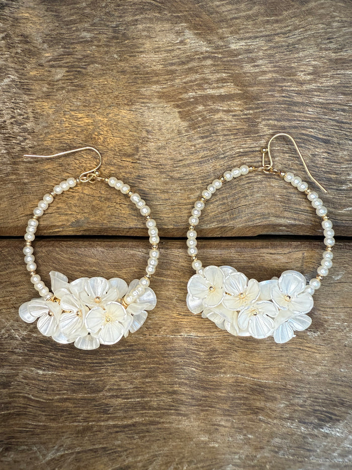 Earrings - Gold Pearl Cluster Flower Hoop