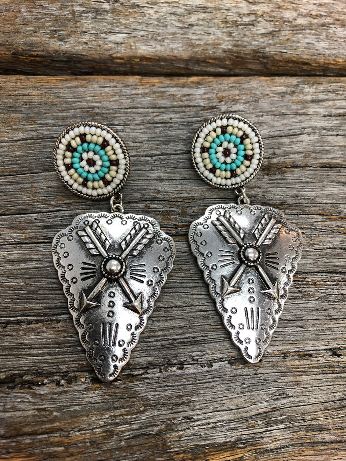 Western Earrings - Beaded Silver Arrow Drop