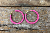 Earrings - Pink Rattan Hoop Earrings