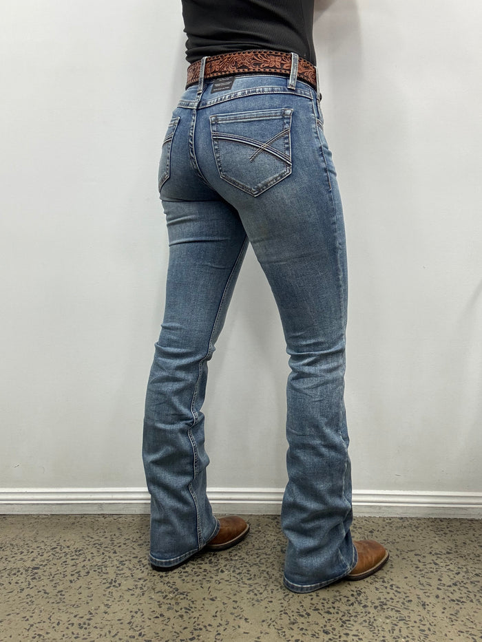 Rock & Roll Cowgirl Jeans - BW4RD09087 - Curve Embroidery Mid Rise Riding Fit