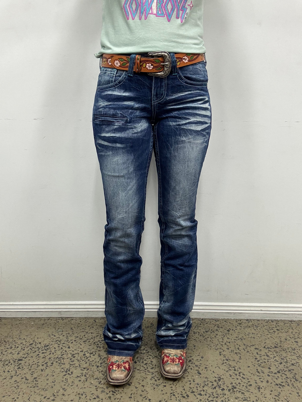 Cowgirl Tuff Jeans - Turquoise Boot Stitch