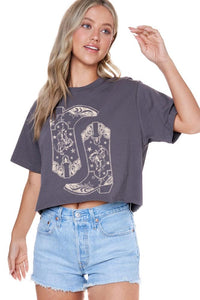 Cowboy Boots Vintage Crop Tee - Ink