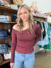 Kylie Off Shoulder Long Sleeve Top - Burgundy