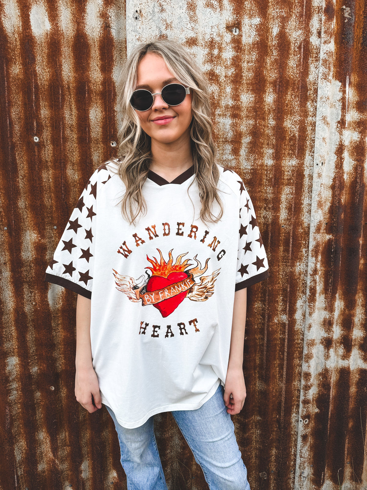 Wandering Heart Oversized Tee - White & Brown