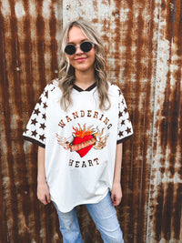Wandering Heart Oversized Tee - White & Brown