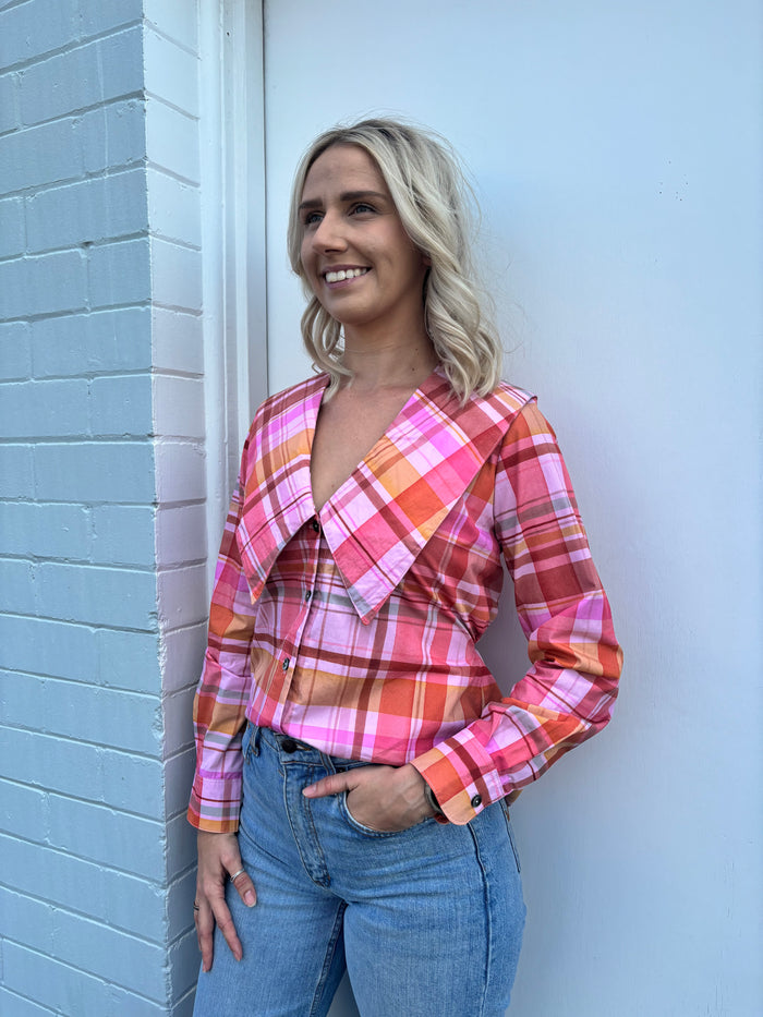 LJC Matilda Top - Poplin Pink Plaid