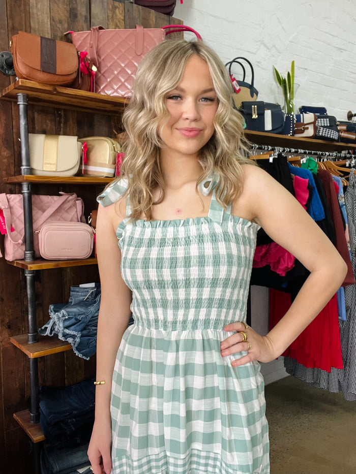 Thea Dress - Sage Gingham