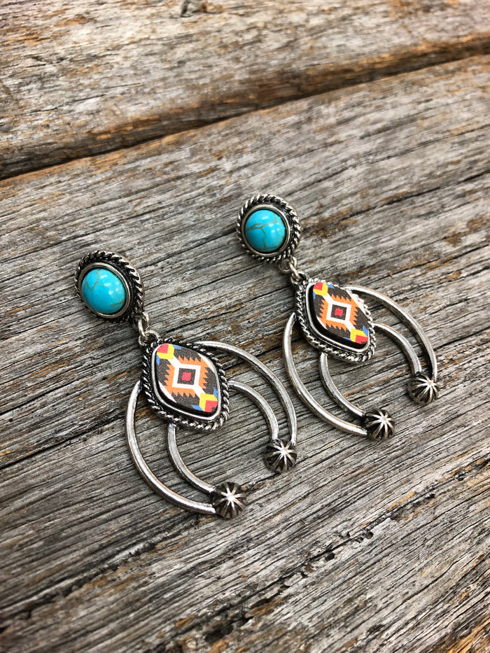 Western Earrings - Tipi Navajo Stone Orange Aztec