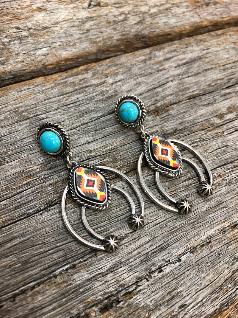 Western Earrings - Tipi Navajo Stone Orange Aztec