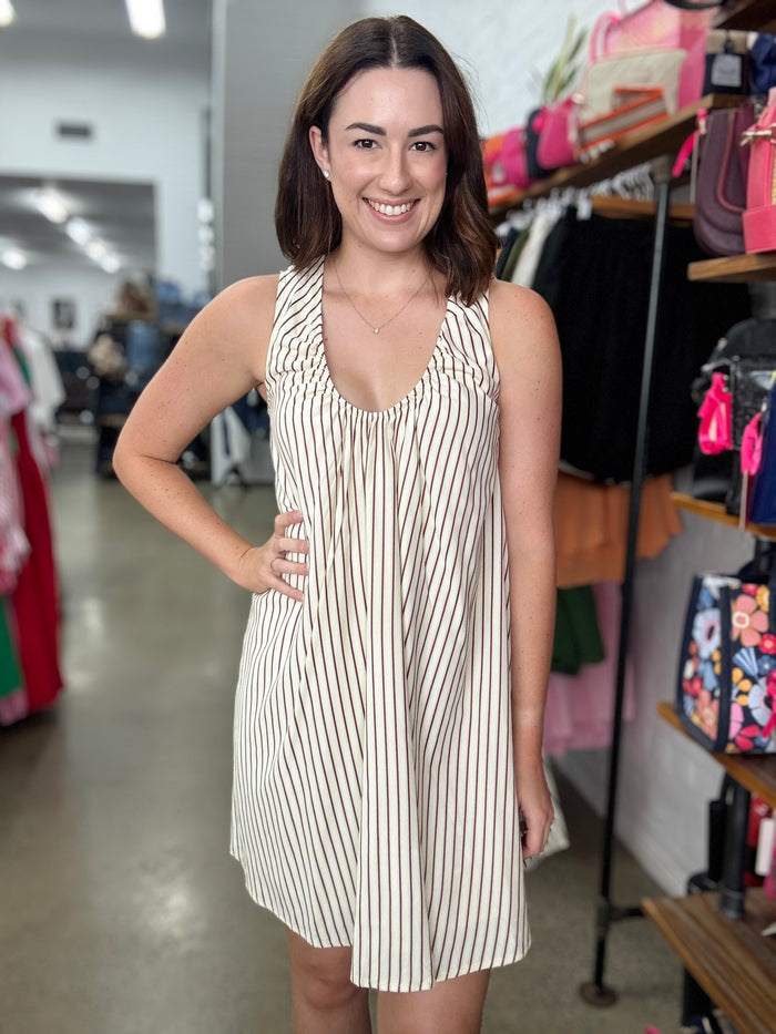 Hattie Mini Dress - Brown & Beige