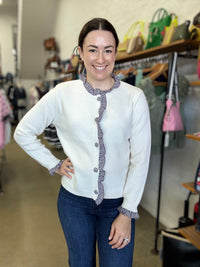 Marley Cardigan - Gingham Beige