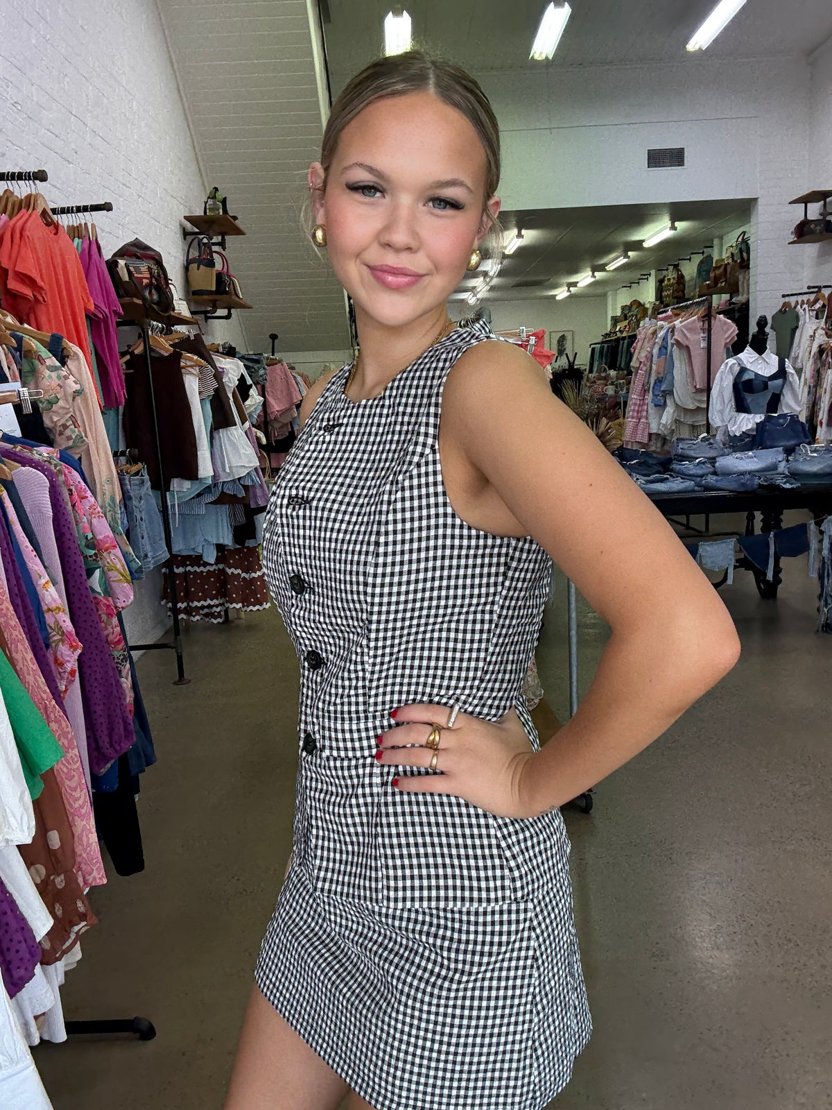 Charli Vest- Black & White Gingham