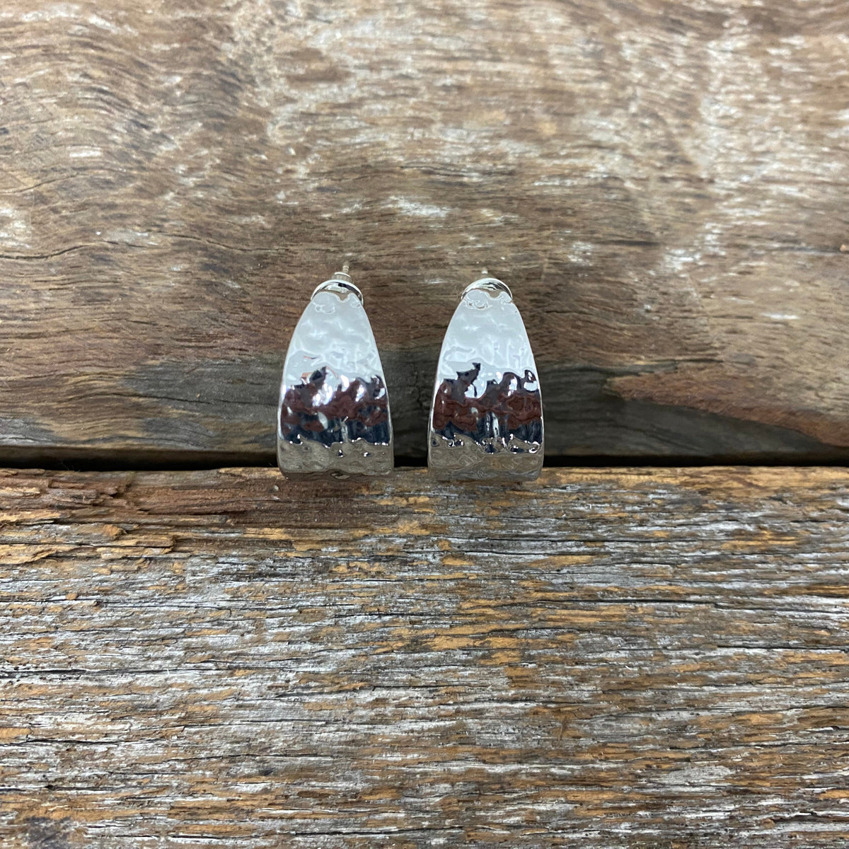 Earrings - Silver Textured Thick Hoop Earrings