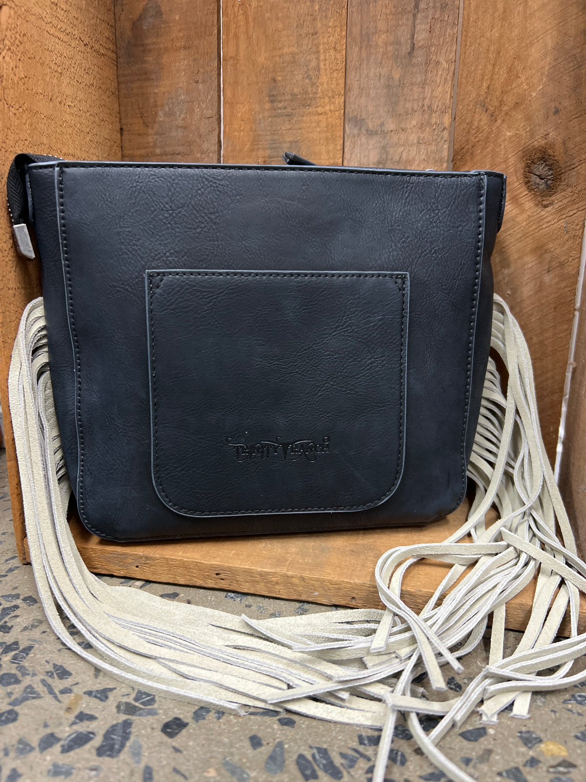 Trinity Ranch Cowhide Fringe Crossbody Bag - Black