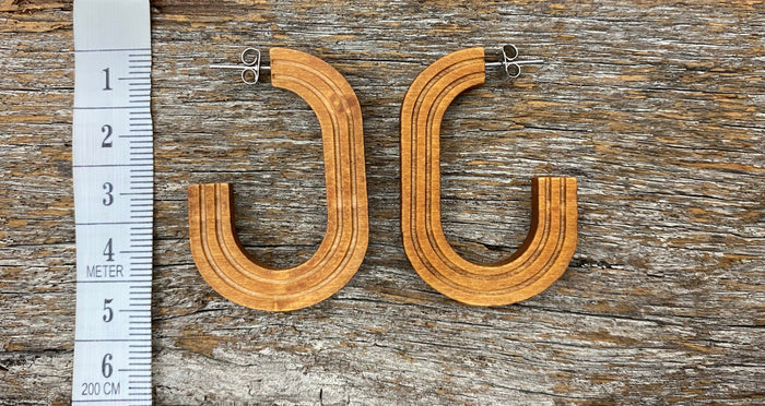 Earrings - Etched Long Wood Hoop Earrings