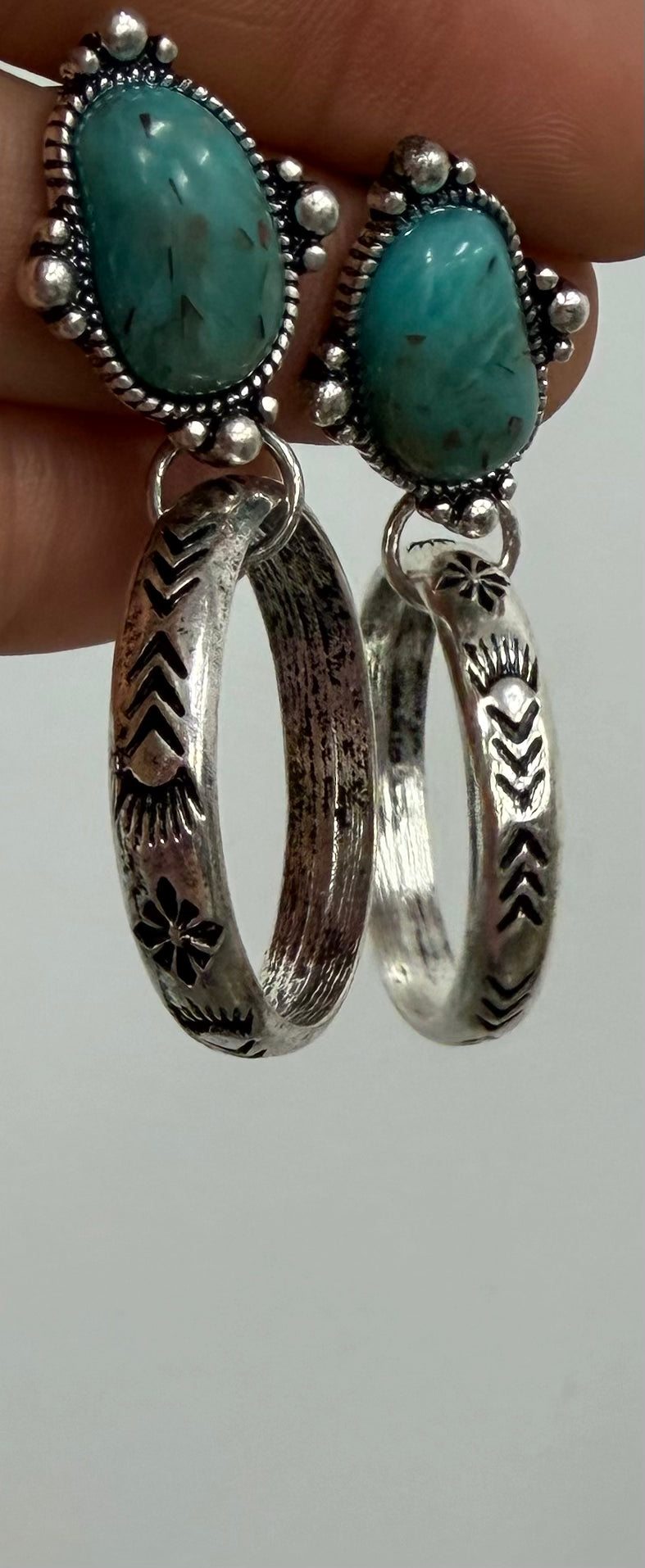 Western Earrings - Turqouise Drop Hoop