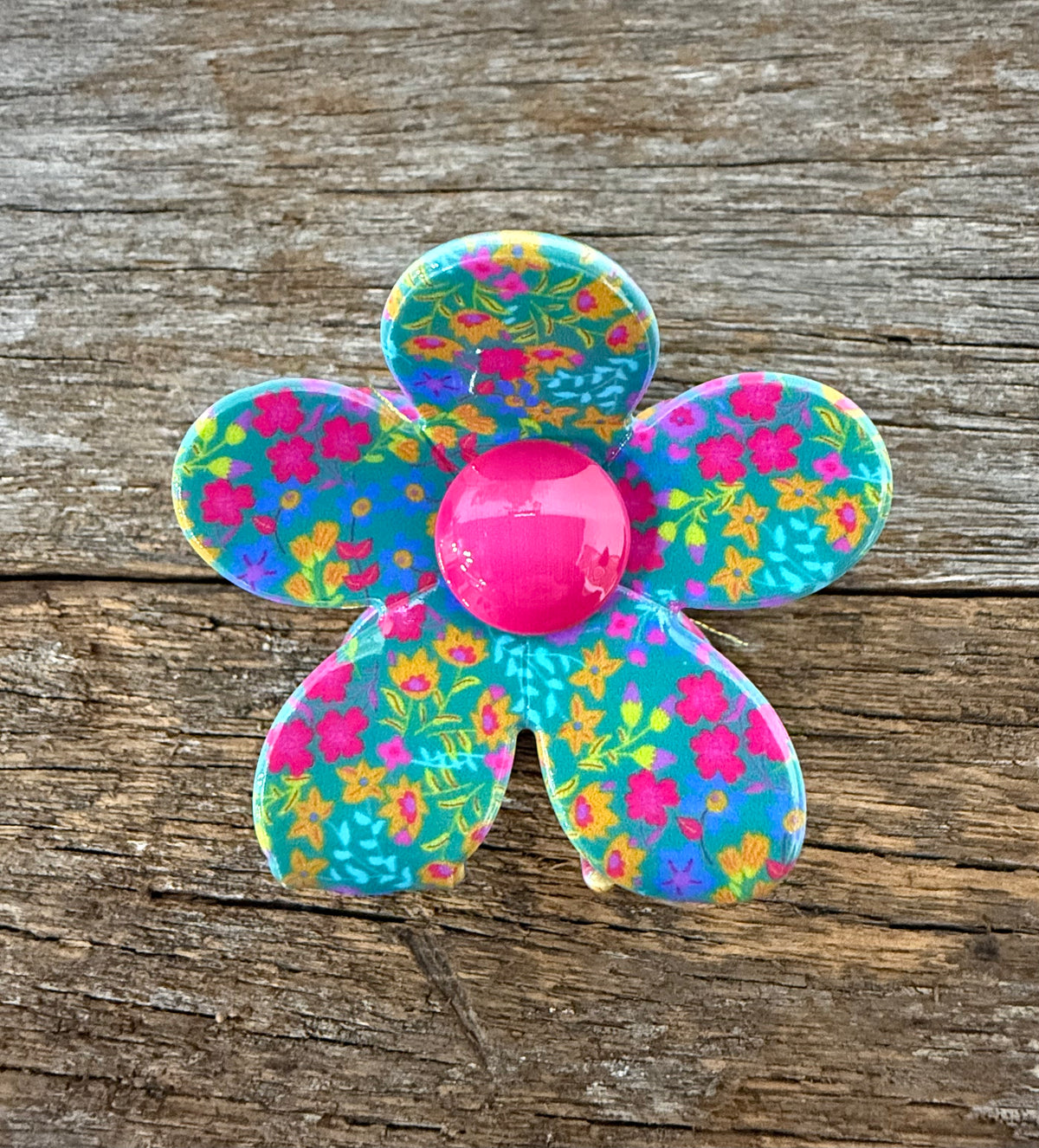 Daisy Claw Clip - Turquoise Floral