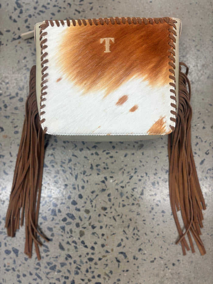 Trinity Ranch Cowhide Frige Crossbody Bag - Tan