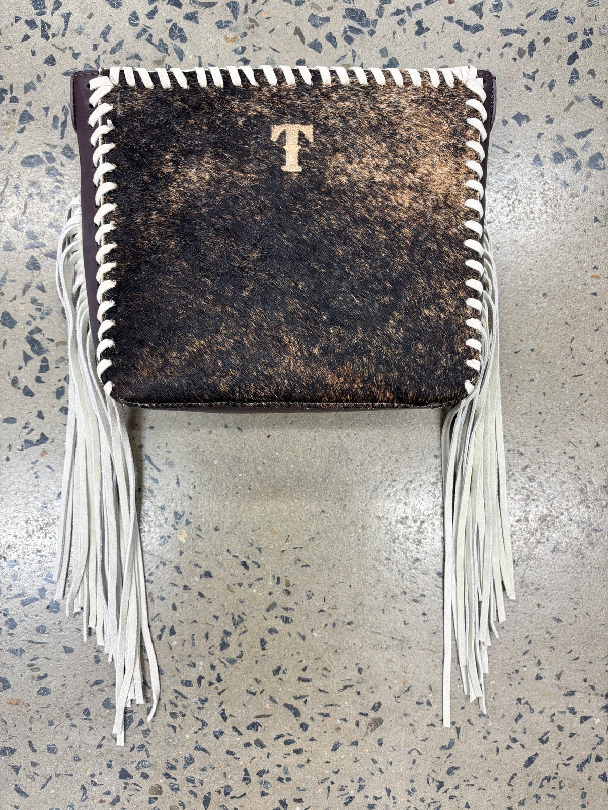 Trinity Ranch Cowhide Frige Crossbody Bag - Coffee