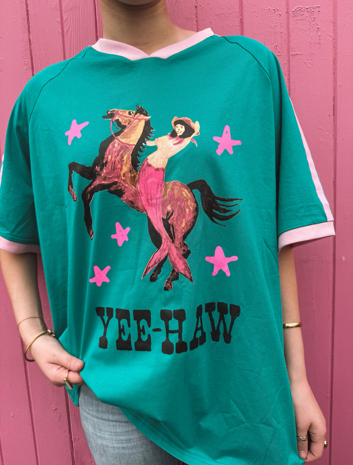 Yeehaw Oversized Tee - Turquoise & Pink