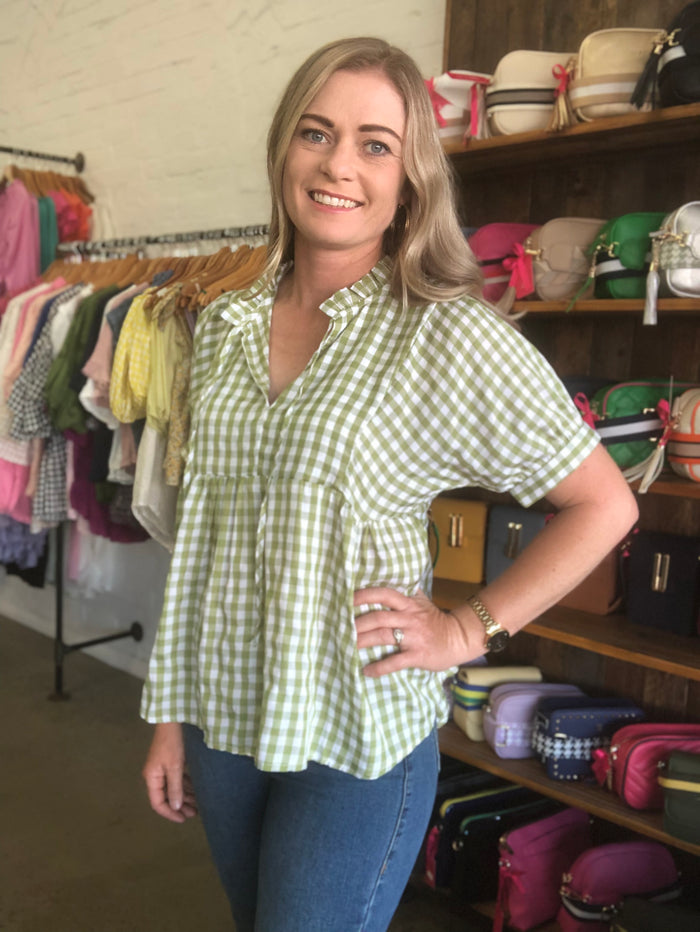 Brianna Top - Green Gingham