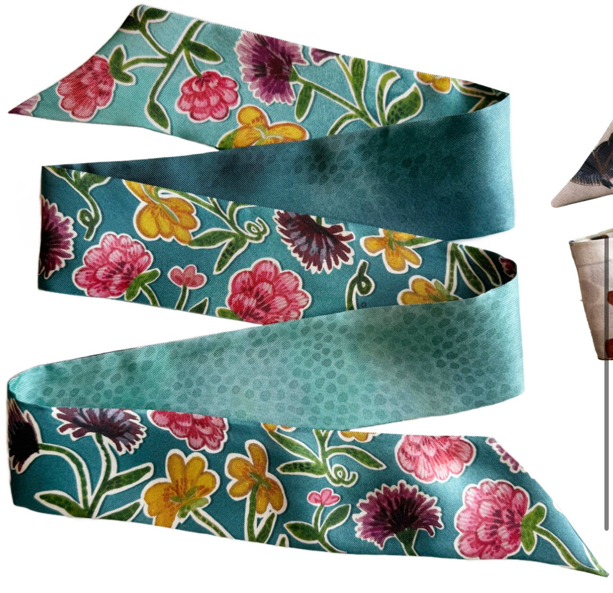 Silk Ribbon Twilly - Reversible Teal Tapestry