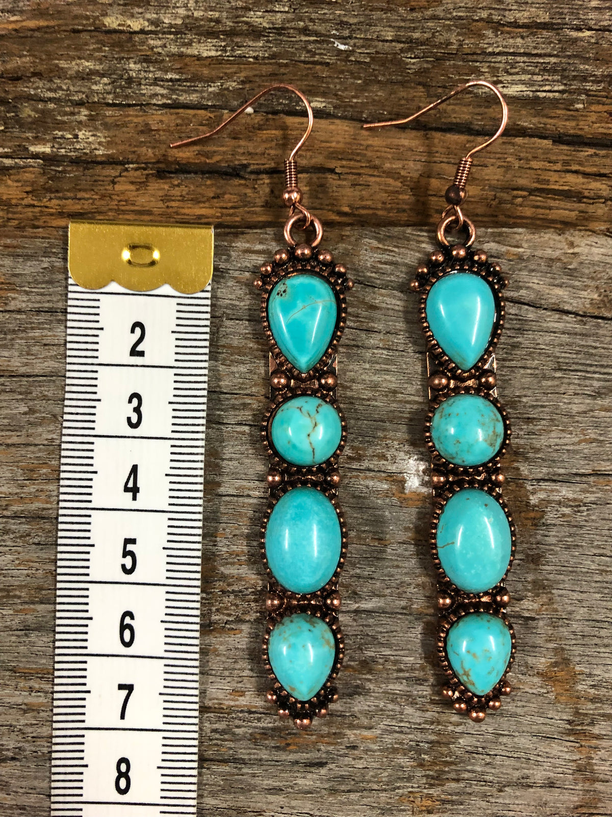 Western Earrings - Four Stone Copper Turquoise