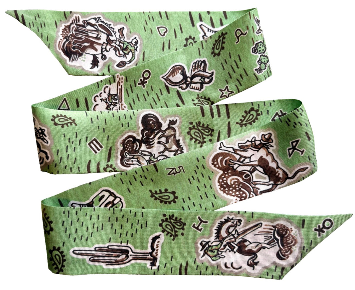 Silk Ribbon Twilly - Reversible 1940's Cowboy