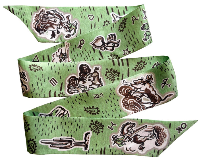 Silk Ribbon Twilly - Reversible 1940's Cowboy